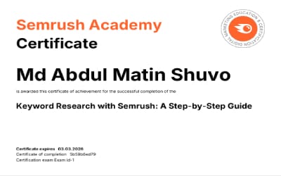SEMrush Keyword Research Certification - Md Abdul Matin Shuvo